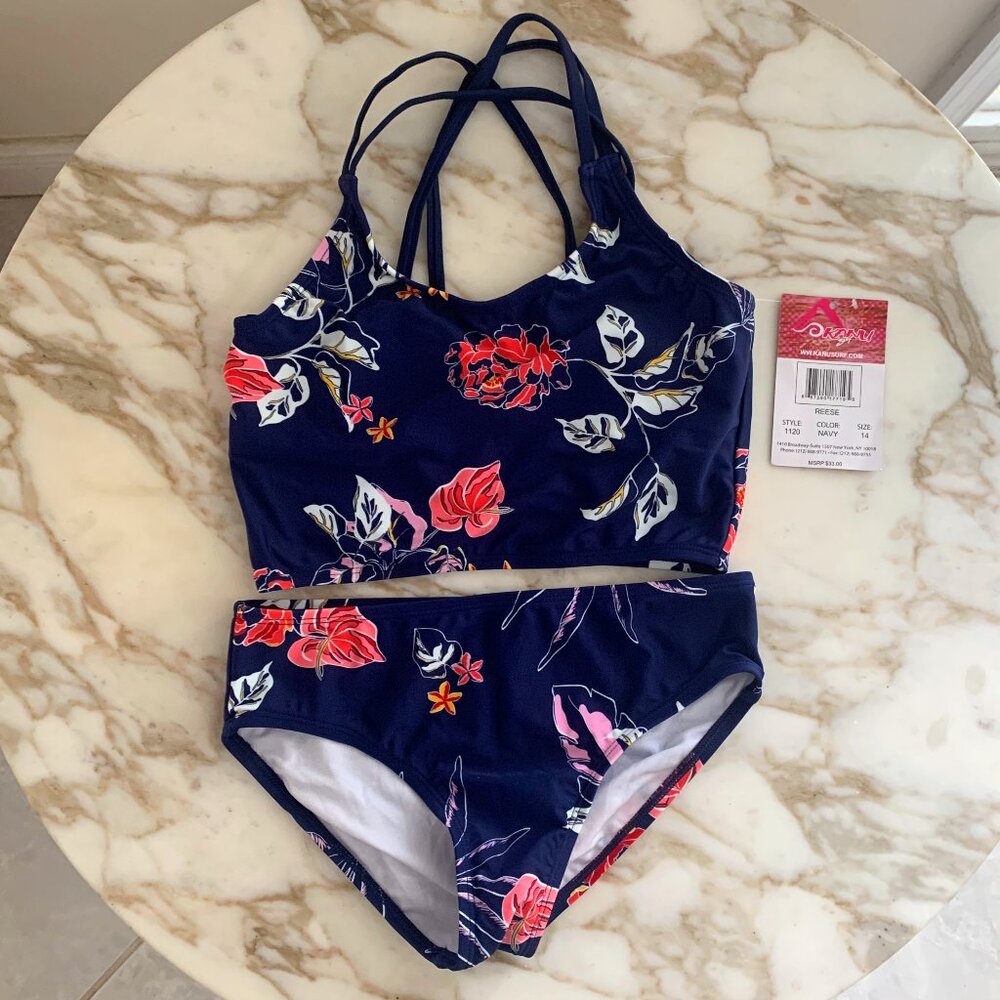Kanu Surf Girls' Reese 2 Piece Beach Sport Criss-Cross Swimsuit - NWT